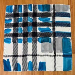 Burberry London Blue Watercolor Nova Check Plaid Silk Scarf